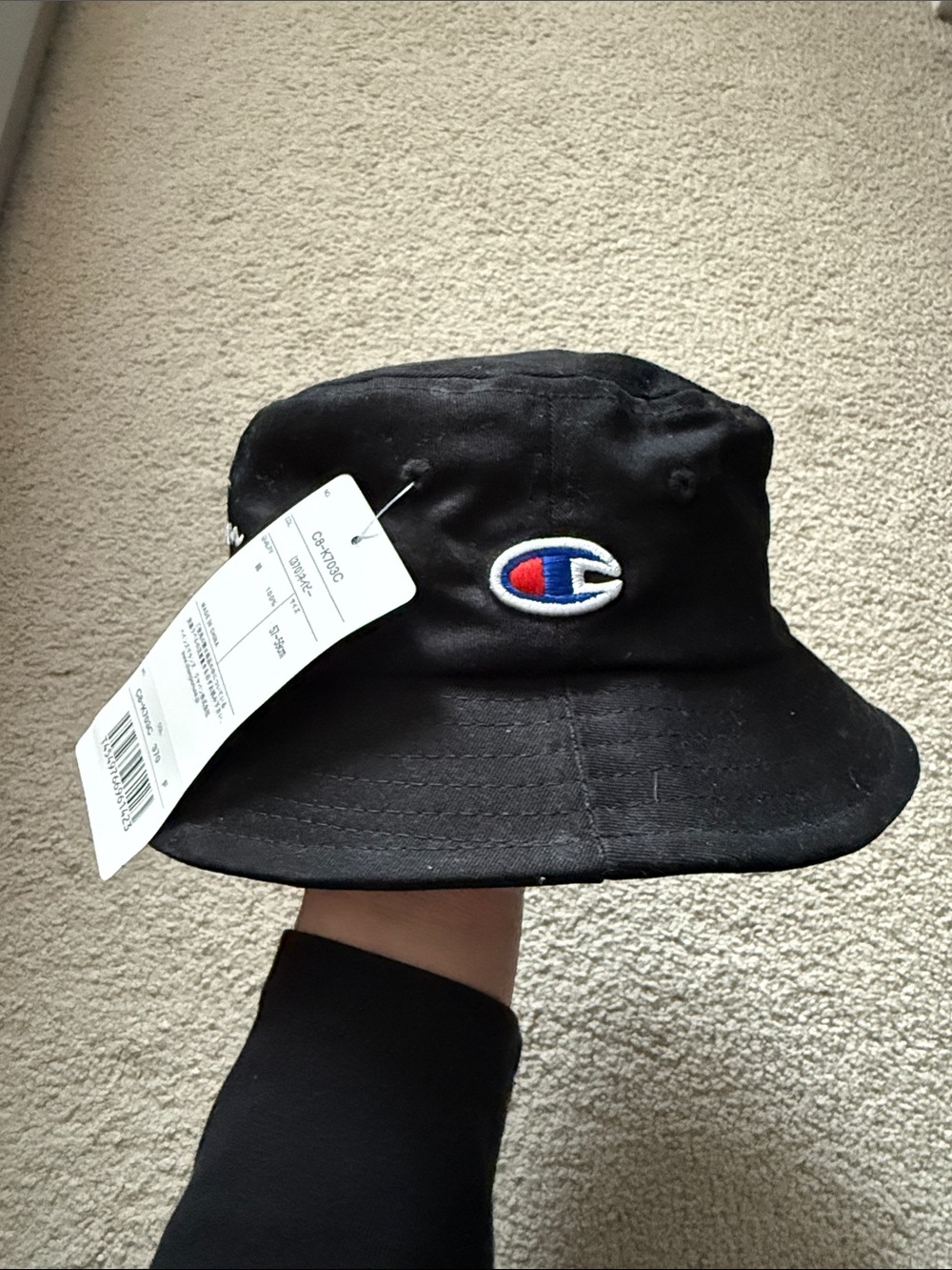 Champion Black Bucket Hat with Red and Blue Embroidered Logo